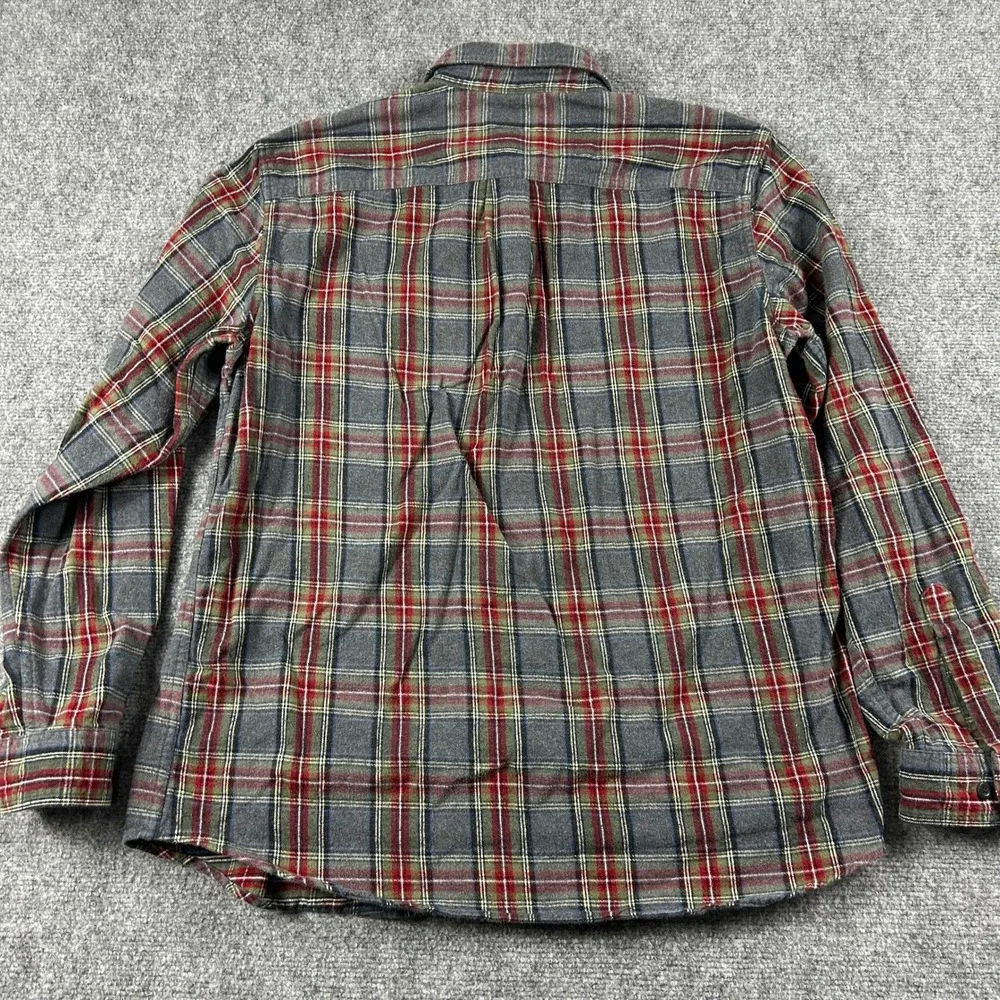 L.L. Bean Flannel Shirt Mens Large Grey Red Scotch Plaid Traditional Fit Outdoor